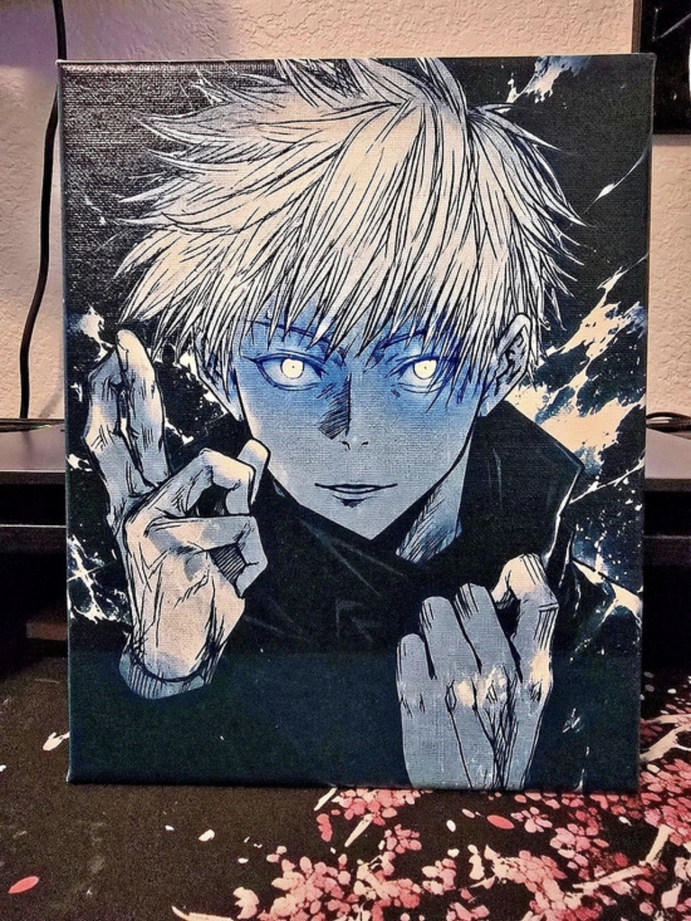 8x10 Gojo Anime Character Canvas Wall Art Black & Blue